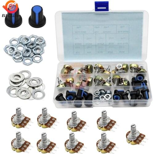 18Pcs/lot WH148 Potentiometer Switch B1K 2K 5K 10K 20K 50K 100K 250k 500K 1M ohm Linear Rotary Potentiometer with Knobs