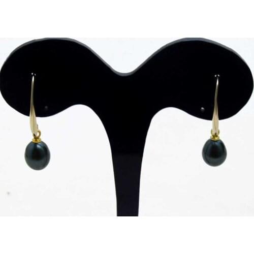 Qingmos Natural 7-9mm Black Pearl Earring for Women with Drop Freshwater Pearl & Gold-color hook-ear568 whole/retail Free ship