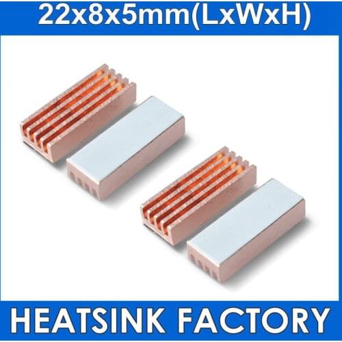 22x8x5mm Copper Heatsink Radiator Cooler With Thermal Tape For MOS Ram PC Raspberry Pi Processor RAM Memory