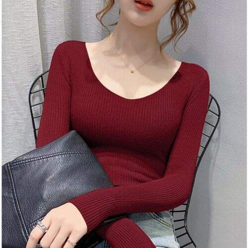Pink Knitted V-neck sweater women Jumper Fall bottoming Slim Ladies sweater 2020 winter sweaters Female pullover Tops Pull Femme