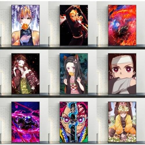 Self-adhesive Wall Stickers Painting Anime Demon Slayer Kimetsu No Yaiba Wall Decor Wall Art Posters and Prints Home Decor