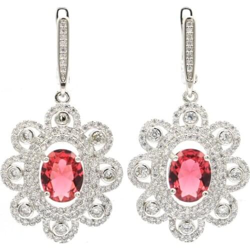 51x20mm SheCrown Romantic Created Green Peridot White CZ Gift For Ladies Daily Wear Silver Earrings