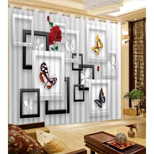 Butterfly curtains photo Blackout Window Drapes Luxury 3D Curtains For Living room Bed room Office Hotel Home