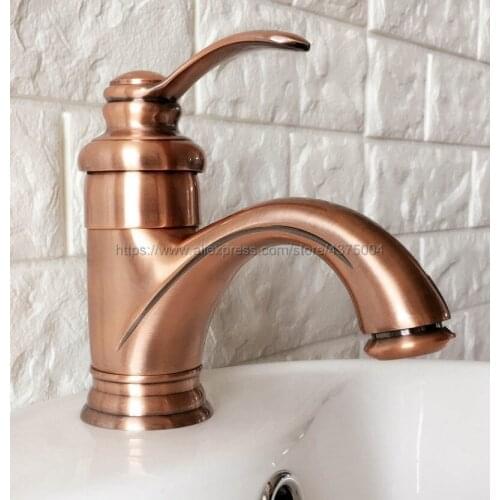 Antique Red Copper Brass Concise Bathroom Faucet finish Basin Sink Faucet Single Handle water taps Nnf391