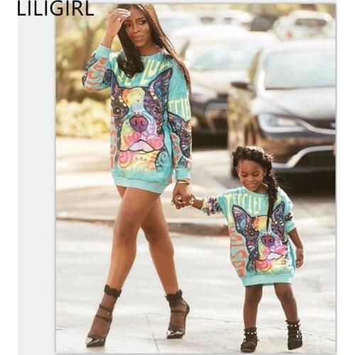 Spring and Autumn Mommy Daughter Clothes Sweatshirt Family Matching Clothing Mother and I Wear Digital Print Pug Sweater