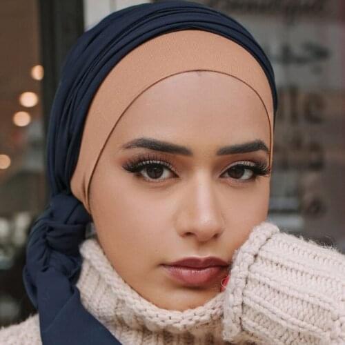 Muslim Women Cotton Inner Hijab Caps Stretchy Tube Headband Turban Cap Solid Underscarf Bonnet Islam Female Under Scarf Hat