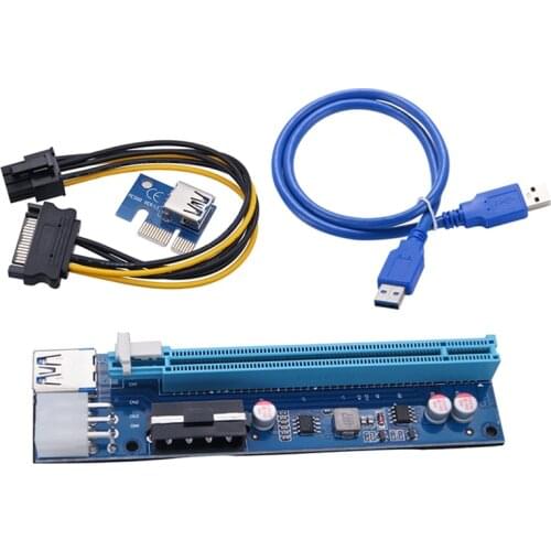 PCI-E 1X to 16X Extension Cable 4PIN+6Pin 2 in 1 Power Supply Adapter Card for BTC Miner for Desktop Graphics