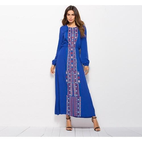 2019 New Spring Summer Dress Fashion Casual Trendy Temperament Print Large Size Long Sleeve Round Neck Long Dress Women ZW175