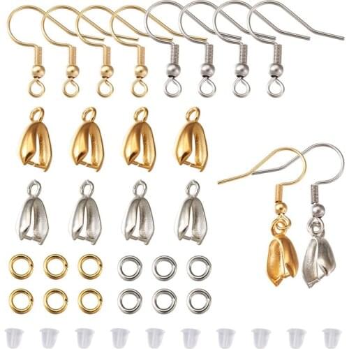 1 Set 304 Stainless Steel Earring Hooks Brass Ice Pick Pinch Bails Jump Rings Plastic Ear Nuts for Jewelry Making DIY Earring