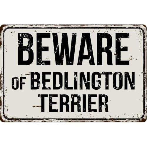 123VS Beware of Bedlington Terrier 8 x 12 Vintage Aluminum Retro Metal Sign