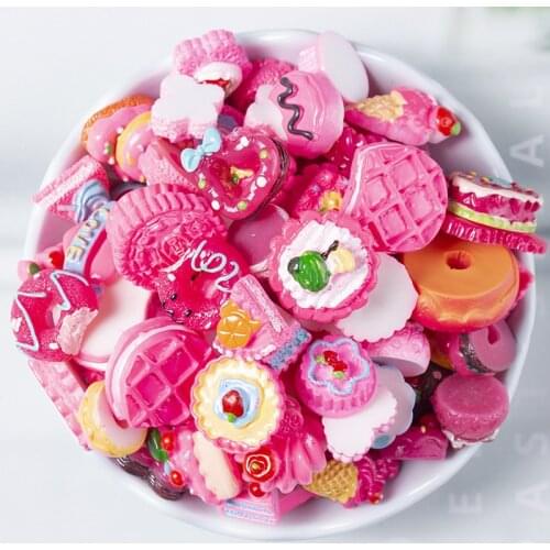 20Pcs Resin Cute Mini Cake Fruit Candy Flower Mixed Flat Back Cabochons Embellishments For Jewelry Making Crafts DIY Supplies