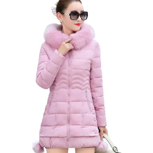 2020 Winter Fashion Parka Women Korean Slim Warm Fur Collar Mid-Long Coat Women Fur Ball Thick Winter Jackets Parka High Quality