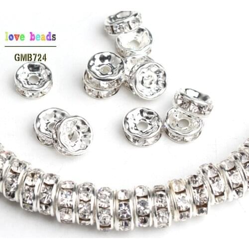 4/6/8mm Metal White Crystal Rhinestone Rondelle Spacer Loose Beads DIY Jewelry Making Accessories 100/200/300pcs/lot