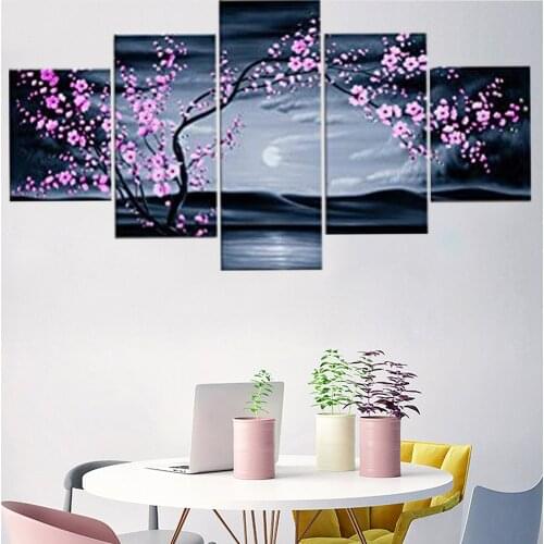 5 Pieces Wall Art Canvas Painting Purple Plum Blossom Landscape Poster Home Decoration Pictures Modern Living Room Modular
