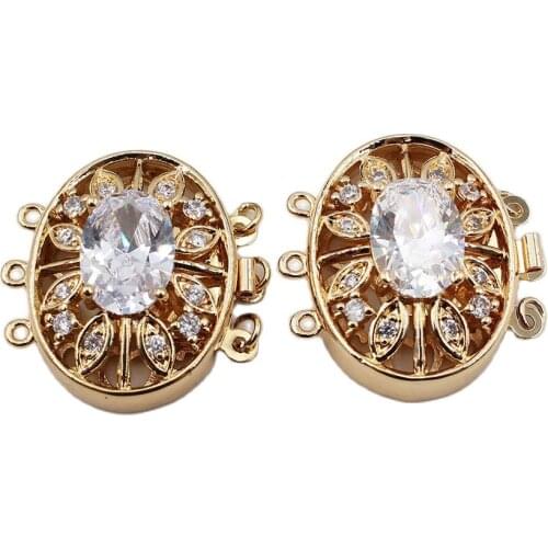 APDGG 2 Pcs 3 Strands Oval Crystal Copper Gold Plated Clasp For Pearl Bracelets Necklaces Making DIY Craft Accessories