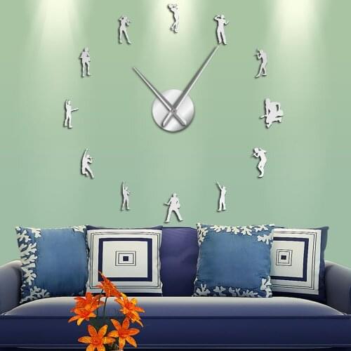 Silhouette Large DIY Wall Clock Frameless Rocker Modern Design Band Musician Non Ticking Clocks Movement Home Decor Stickers