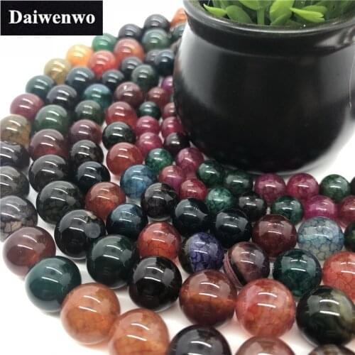 Colors Cracked Agate Beads 4-12mm Round Natural Loose Stone Bead Diy Accessories