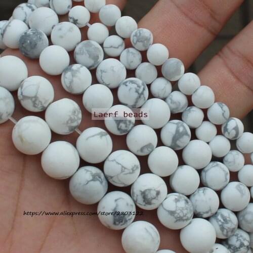 4-12mm Matte White Howlite Turquoises Round Loose Beads Natural Minerals Spacer 15''/ Strand Pick Size For Jewelry Making