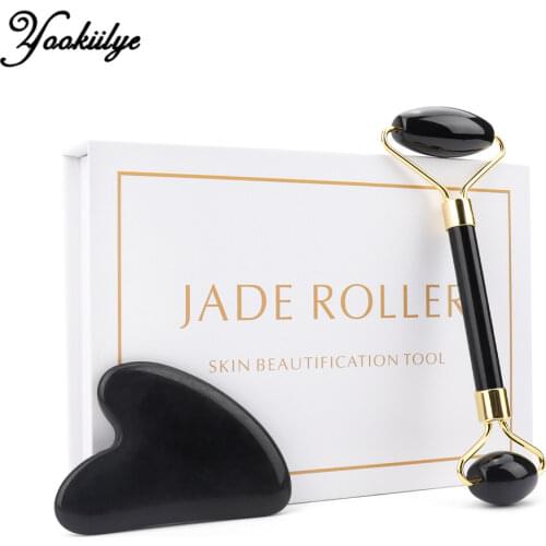 Jade Roller Face Lift Guasha Massage Set Obsidian Facial Massage Heart-shaped Natural Stone Roller Anti Wrinkle Beauty Skin Care