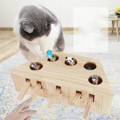 Wood Cat Hit Gophers Toys Interactive Puzzle Catch Mouse Game 3/5 Holes Indoor Mouse Seat Scratch Tease Cat Toys WY70921