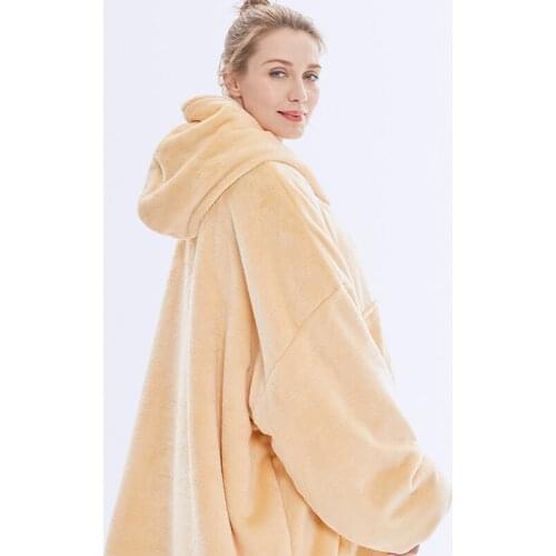 Yj 13c Fleece Soft Blanket Hooded Winter Warm Wearable Weighted Blanket With Sleeves Adult Thick Plush TV Hoodie Sweatshirt