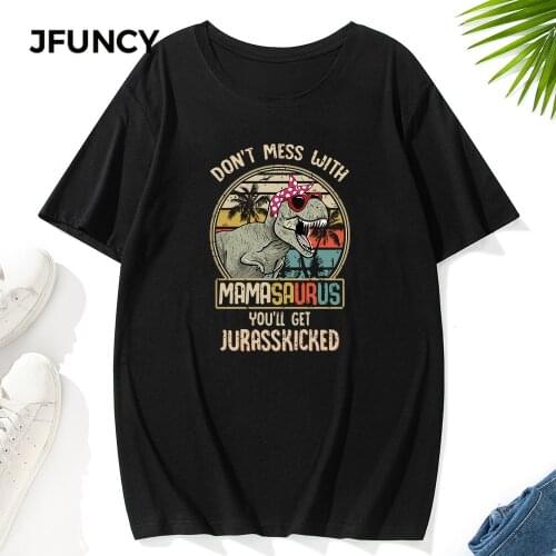 JFUNCY Summer Men T-shirt 95% Cotton Short Sleeve Male Tops Dinosaur Printing Casual Harajuku Tshirt Oversized Man Loose Shirts