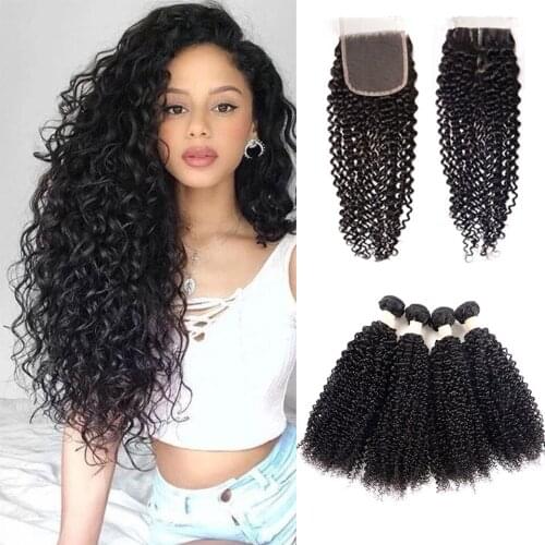 Hairmoda Curly Wave Bundles With Closure Remy Malaysian Hair 26 Inch Bundles With Closure 4 Bundles With Closure Human Hair