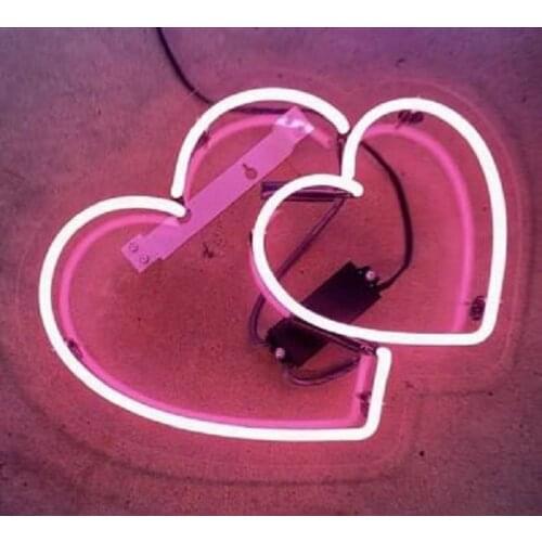Custom Two Hearts Pink Acrylic Neon Light Lamp Sign Beer Bar Handmade Real Glass Decorate Home Wall Room Windows Tube