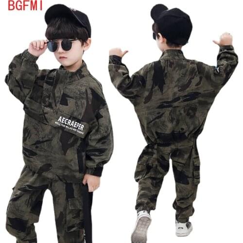 Boys 2pcs Set Sport Suit Military Uniform Childrens PUBG Sets Big Boy Girls Clothes Camouflage Suit for Kid Casual Clothing Set