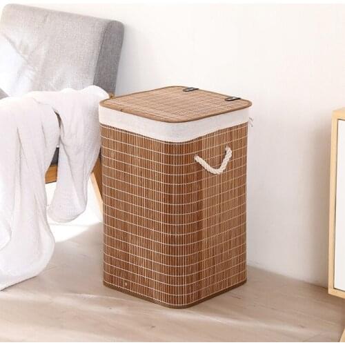 Clothes Storage Basket Laundry Dirty Clothes Storage Bucket Bamboo Basket Container Foldable Organizer Storage Basket-ABUX