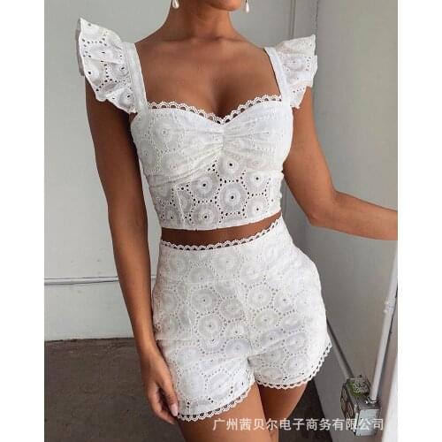 2021 new lace trim shorts suit