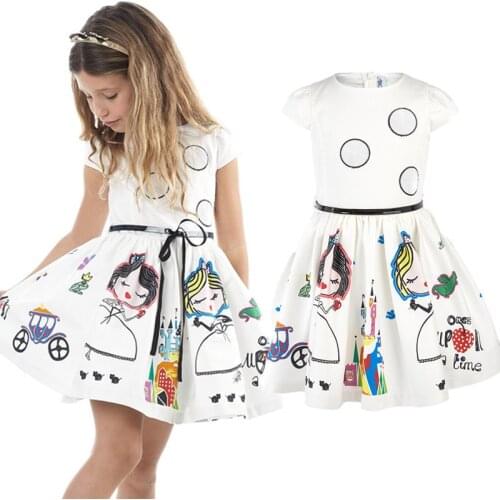 Summer Girls Dress 2020 New Cute Cartoon Pattern Kids Dresses for Girl 2 3 4 5 6 7 Year Children White Princess Party Clothing