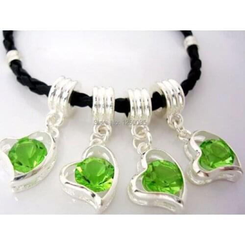 Fashion Green Rhinestone Heart Silver plated European Pendant Charm Fit Woman European Bracelet Charm DIY Jewelry