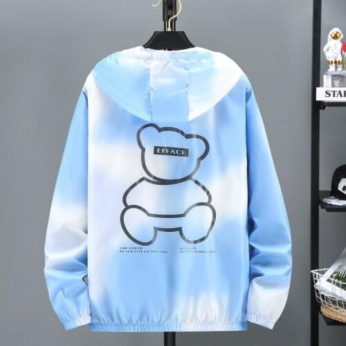 2021 Mens Summer Hood Jacket LightWeight Thin Windbreaker Fashion Print Sunscreen Casual Zipper Coat Waterproof Bomber Jacket