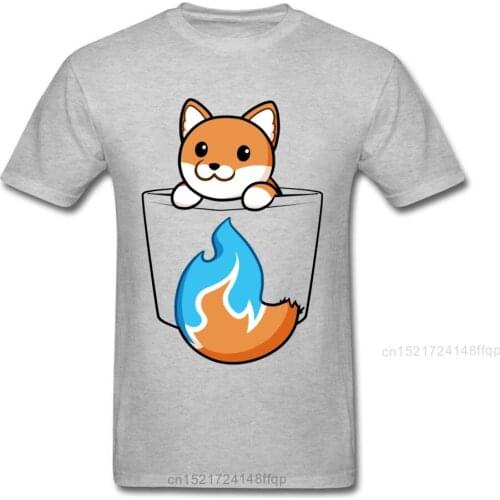 Pocket Fox Tops Tees T-shirts Slim Fit Male T Shirts Men Tshirt Crew Neck Custom Clothes Short Sleeve Cotton Grey Sweaters Cute