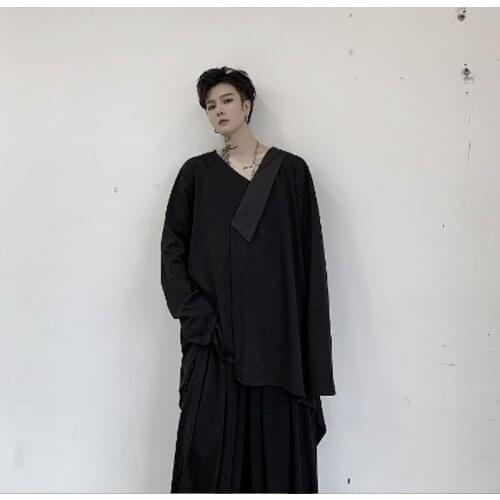 Homens japão streetwear manga comprida com decote em v camiseta masculino feminino punk gótico topos camisetas casal tshirt