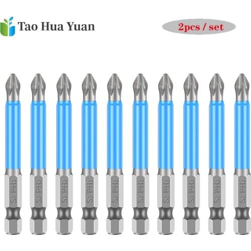 2pcs/set Screwdriver Bit Set Phillips 65mm PH2 Magnetic Bits 1/4'' Hex Shank D1 Steel For Electric Screw Driver Tool Set AA