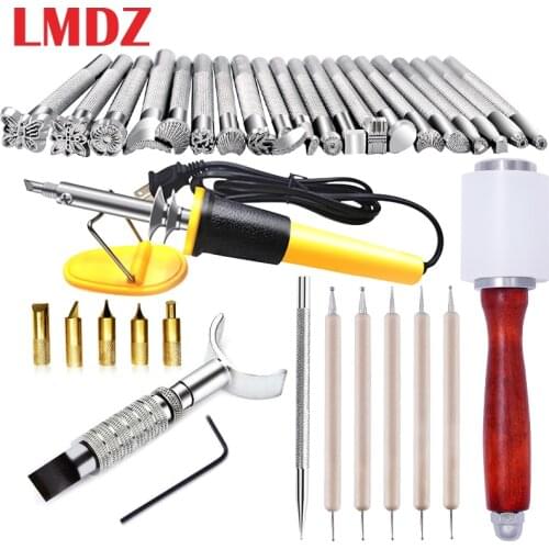 LMDZ Leather Carving Set Leather Burning Tool Stamp Punch Set Adjustable Swivel Knife Leather Carving Craft Kit for Beginner