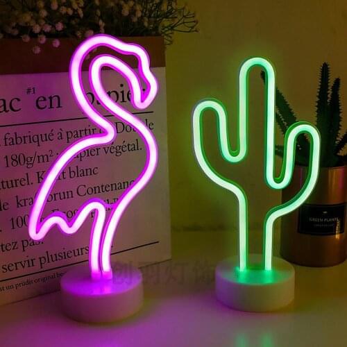 USB Battery Led Neon Light Flamingo Coconut Tree Cactus Unicorn Shape Lamp Colorful Home Rooms Decoration Tabletop Night lights