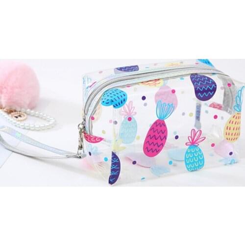 The New 2021 Cartoon Transparent Make-up Bag Arm In Arm Type Flamingos Pineapple Cactus Unicorn Transparent Wash Gargle Bag Lady