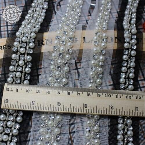 2yards Craft Braided Beaded Fake Pearls Rhinestones Trim Embroidered Lace Ribbon Trim Costume Applique Sewing On Trim 40mm