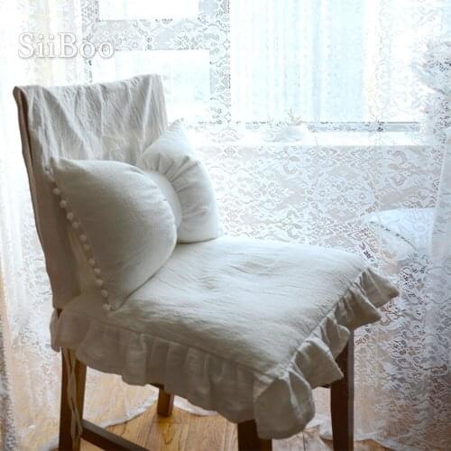 Pastoral solid simple style linen ruffle chair seater back cover for restroom hotel decoration Cojín de asiento SP5806