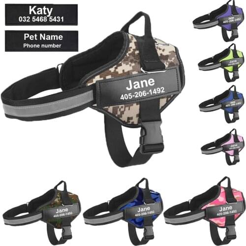 Dog Harness Personalized Adjustable Harness Vest For Dog Reflective Breathable Pet ID Custom Patch Outdoor Walking Dog Supplies