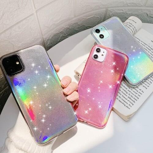 Luxury Dream Pink Sequin Glitter Clear Shockproof Soft Phone Case For iphone 12 11 Pro Max Xs XR SE 7 8 Plus luminous Back Cover