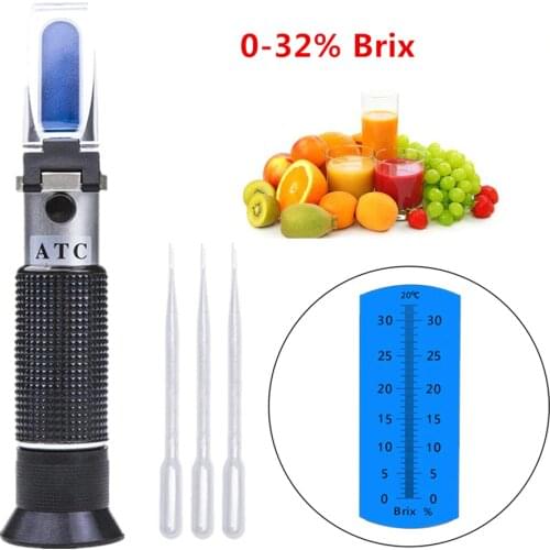 Hand Held Brix Refractometer 0-32% Brix Saccharimeter Sugar Tester ATC Refratometro For Fruit Vegetables Juice