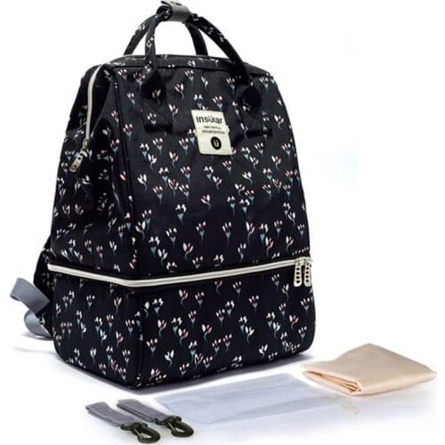Black Flowers Nappy Backpack Bag Mummy Large Capacity Stroller Bag Mom Baby Multi-function Waterproof Outdoor Travel Diaper Bags