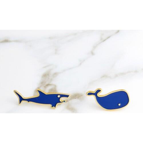 Shark and Whale Enamel Pin Ocean Animal Stylish Mini Badge Brooches Cartoon jewelry for Women Girl Shirt Denim Jackets