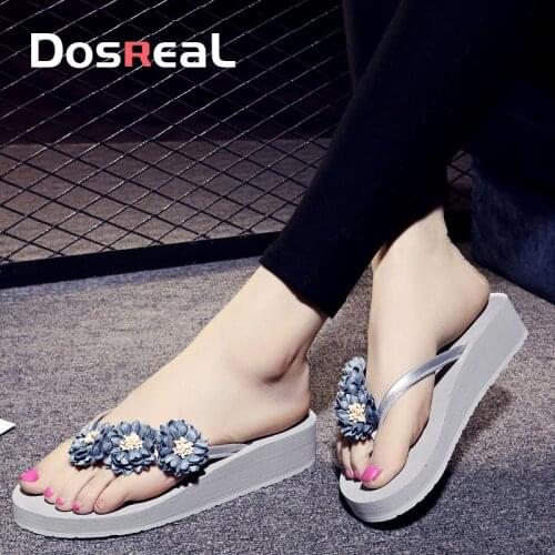 DOSTEAL Womens Shoes Summer Seaside Non-Slip Thick-Soled Sandals Womens Slope Heel Fashion Daisy Slippers Flip-Flops