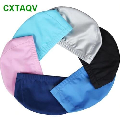 Comfortable Fit 2021 New Adult Men Women Blank Swimming Cap Elastic Waterproof PU Fabric Protect Ears & Long Hair Swim Pool Hat