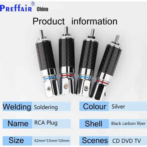 4Pieces OEM High Quality Rhodium Plated Carbon Fiber RCA Plug Connector Hifi Auido Cable Plug